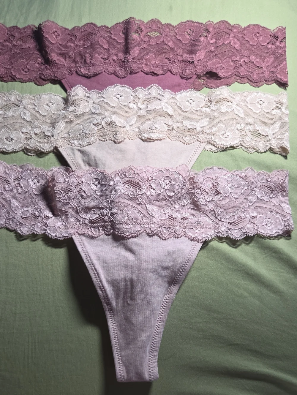 NWOT- Pact Organic- Lace-Trim Cotton Thong in Dusty Rose, Blush & Cream